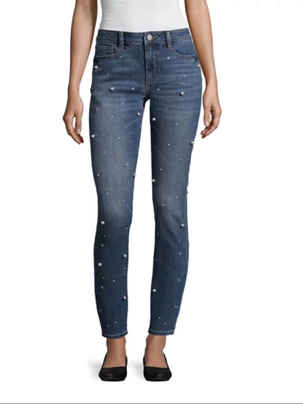 Ashley Mason Premium Pearl Embellished Button Fly Mid-Rise Jeans Size 7/28